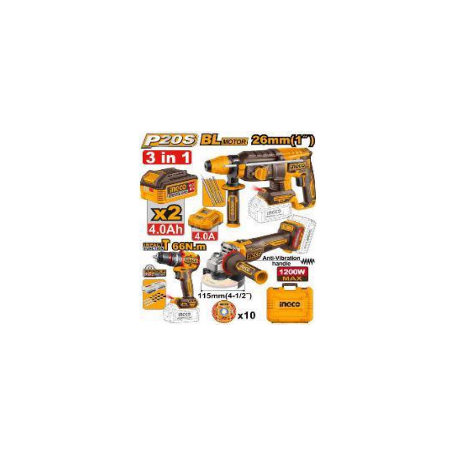 INGCO 3 Pcs Cordless combo kit