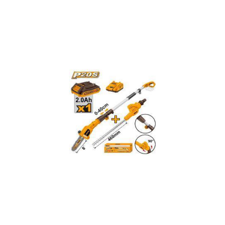 INGCO Cordless pole saw with pole hedge trimmer