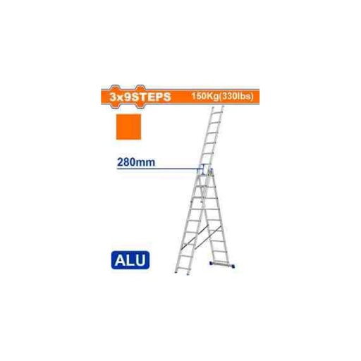 [WLD6H39] WADFOW 3 Section Aluminium Extension Ladder 3x9 Steps 150Kg