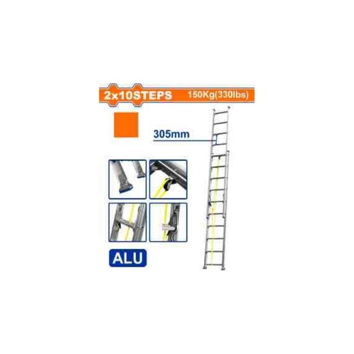 [WLD8H20] WADFOW Aluminium Extension Ladder 2x10 Steps 150Kg