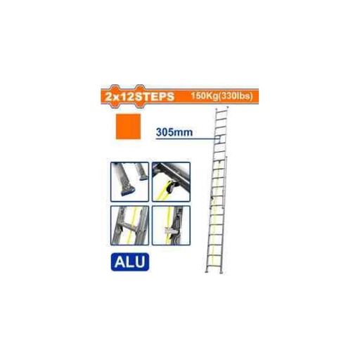 [WLD8H24] WADFOW 2x12 Steps Aluminium Extension Ladder 150Kg