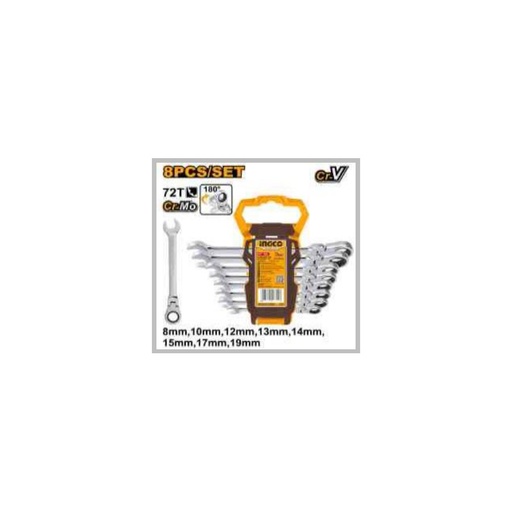 [HKSPAR1083] INGCO 8 Pcs flexible ratchet spanner set